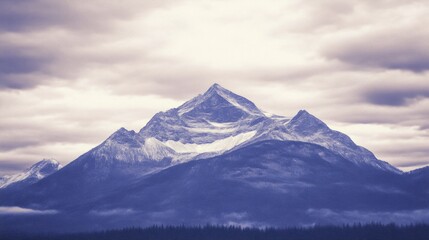 Majestic Duotone Mountain Landscape: Vintage-Inspired Beauty of Nature in Muted Gray and Soft Blue Tones