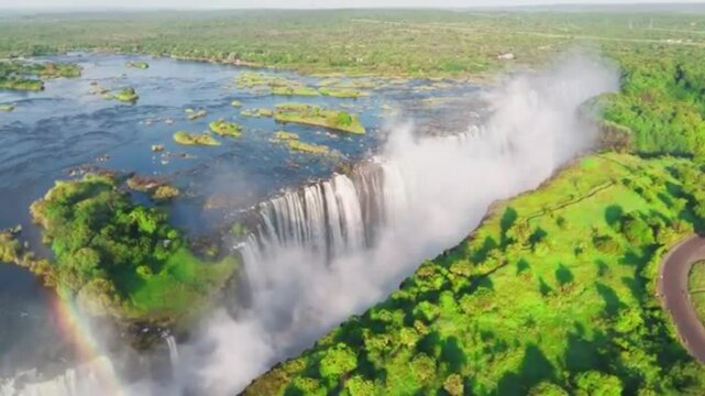 Victoria water fall zinbabwe hd drone video fotage