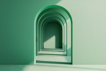 Fototapeta premium Serene Green Archway Corridor Abstract Minimalist Interior Design