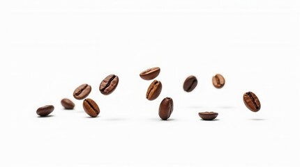 Coffee Beans Floating Isolated On White Background