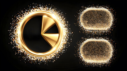 Naklejka premium Golden pie chart with sparkling background