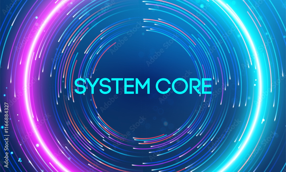 Fototapete system core illuminated by vibrant neon swirls and dynamic energy flow. big data and data science in