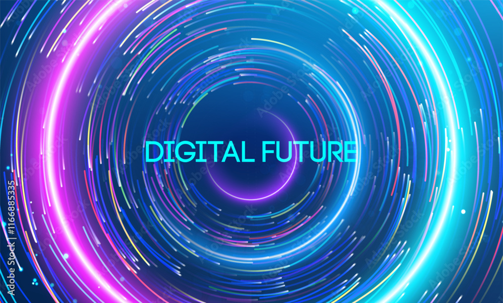 Fototapete digital future illuminated by radiant neon swirls and dynamic energy patterns. big data and data sci