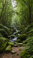 Tropical forest waterfall background.