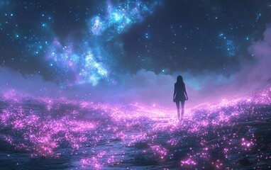 Obraz premium futuristic visuals merge into glowing surreal digital dreamscapes., Generative AI