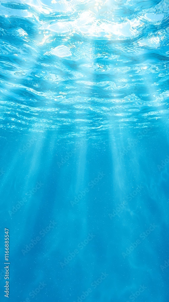 Poster A blue ocean with sunbeams shining through the water