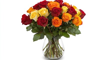 Obraz premium A Colorful Bouquet Of Roses In A Glass Vase