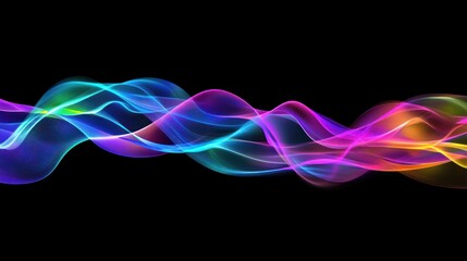 Abstract Colorful Waves Flowing Across Black Background