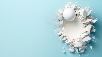 A white egg breaking through a hole in a blue background