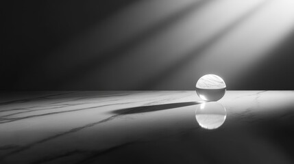 Glass Sphere Rests on Marble Surface Under Light Beams