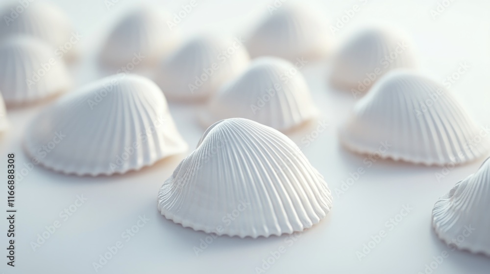 Poster white seashells arranged on a smooth surface