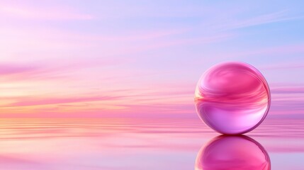 A pink sphere floating on top of a body of water
