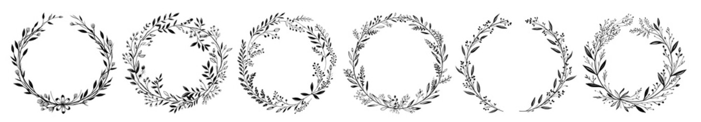 PNG Elegant botanical wreath designs, element set on transparent background