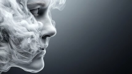  A woman's face with smoke coming out of her mouth