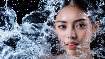 Woman Surrounded By Splashing Water Beauty Shot