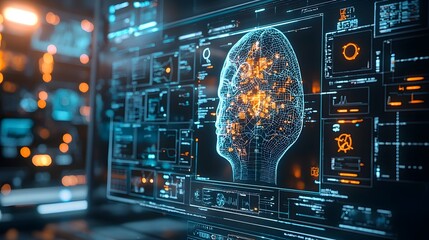 AI integrated diagnostic system visualizing real time medical imaging data with glowing overlays and precision tools for advanced healthcare analytics and decision making