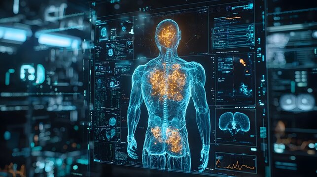 Cutting Edge AI Integrated Diagnostic System Visualizing Real Time Imaging Data with Advanced Precision Tools and Glowing Analytical Overlays for Enhanced Medical Insights and Scientific