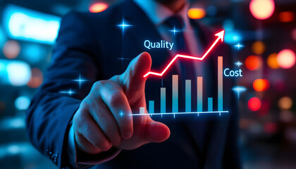 Quality vs. Cost, Business Graph Showing Improvement, Balancing Quality and Cost, Business Strategy Concept, Increasing Quality, Controlling Cost, Business Growth Chart