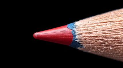 A close up of a red and blue pencil on a black background