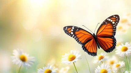 A butterfly sitting on top of a field of daisies