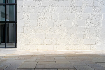 Fototapeta premium Textured white wall with subtle hand troweled finish, creating modern and minimalist aesthetic. clean lines and smooth surface evoke sense of calm and simplicity