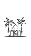 Obraz premium Flat design of a hut and palm tree in line art style