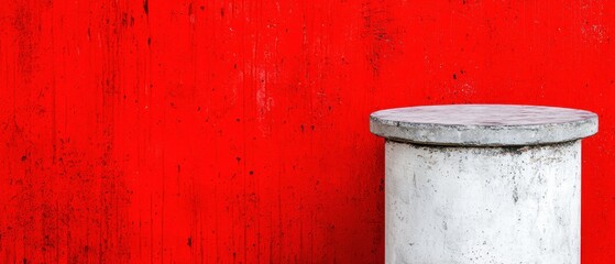 Obraz premium Concrete Pedestal Against Vibrant Red Wall Minimalist Architectural Background