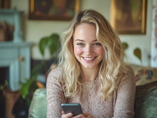Smiling Blonde Woman on Cellphone