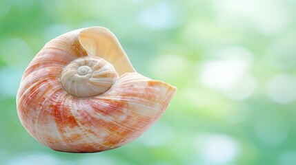 A close up of a shell on a green background