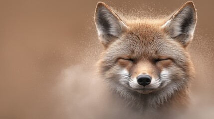  A close up of a fox's face with its eyes closed