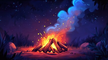 Fototapeta premium Cozy Campfire Amidst Stars and Night Sky in Nature Scene