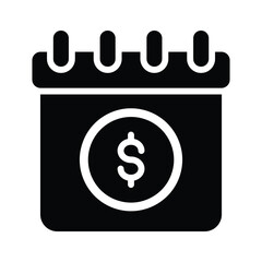 This is a simple, icon of a calendar with a dollar sign in the center