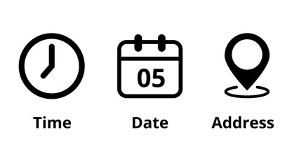 Collection of icons for location, date and time of event marking, day 05.