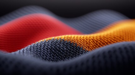 a close up of a red, yellow and blue fabric with a black background