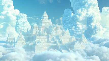 Enlightening Zen: Wispy Clouds forming Buddhist Scriptures in Majestic Landscape - 3D Render Digital Artwork
