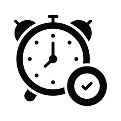 Clock with a tick mark representing checked or active alarms