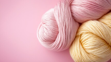 Three skeins of yarn on a pink background