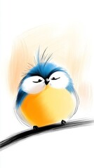 Fototapeta premium A blue and yellow bird sitting on a branch