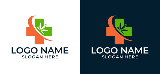 Vector illustration of cannabis medical cross logo.
