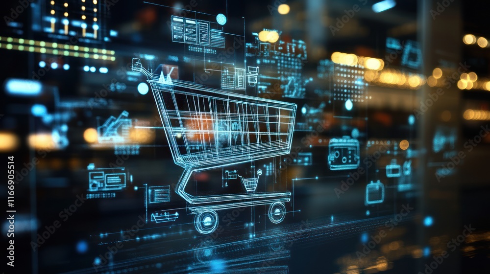 Poster Digital Shopping Cart Interface Showing Online Sales Data