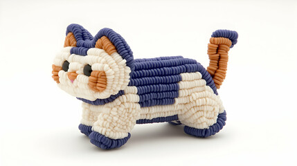 Cute pasta cat figurine, craft, white background, studio shot, kids' toy, food craft.