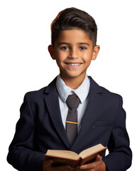 Fototapeta na wymiar PNG A smile student latin boy holding book portrait reading adult.