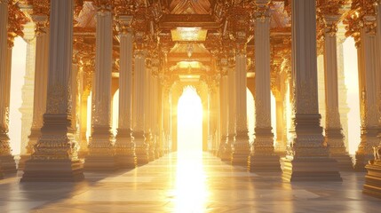 Tranquil Sanctuary: Ethereal Buddhist Heavens Enveloped in Ancient Whispers | 3D Render Spiritual Artwork