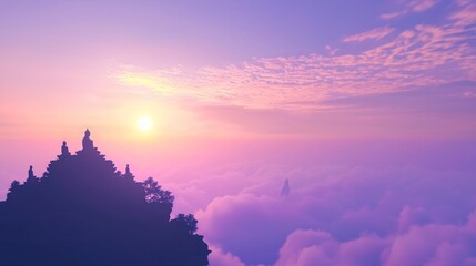 Serene Dawn of Enlightenment: Majestic Buddhist Heaven 3D Render