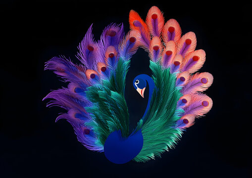 Abstract Peacock feather, krishna feather, peacock bird colorful feather art, krishna mor pankh, mor pankha, peacock bird feather illustration, peacock feather logo, icon, element, peacock feather