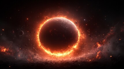 Naklejka premium Planetary Surface Engulfed in Fiery Destruction