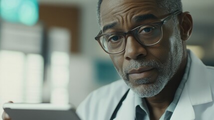 Aging Doctor Contemplates Phone