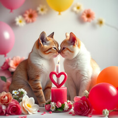 cats with heart and candle