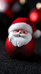 A close up of a santa claus figurine on a red ball