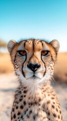 Obraz premium A cheetah sitting in the middle of a desert